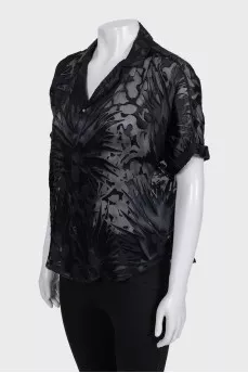 Black translucent printed blouse