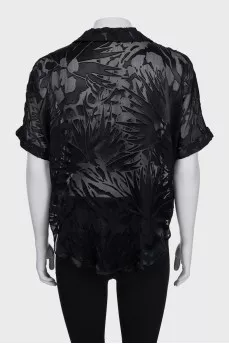Black translucent printed blouse