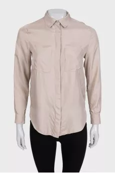 Straight-cut silk shirt with patch pockets