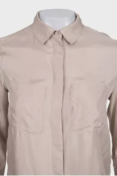 Straight-cut silk shirt with patch pockets