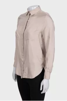 Straight-cut silk shirt with patch pockets