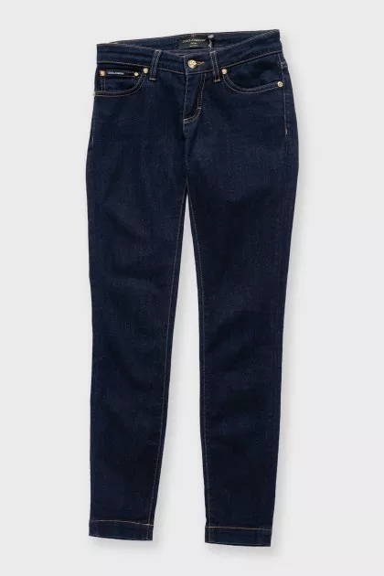 Dark blue low rise skinny jeans