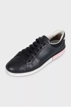 Leather sneakers with a logo on the heel