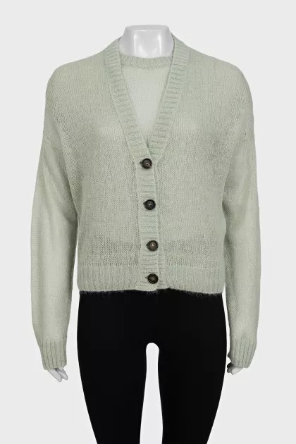 Green set with a cardigan with a tag