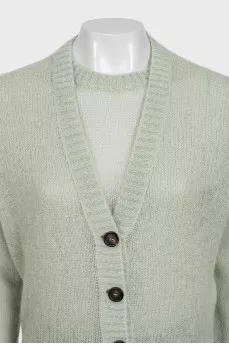 Green set with a cardigan with a tag
