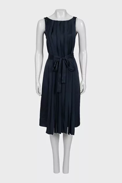 Blue fitted dress with draping