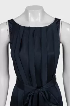 Blue fitted dress with draping