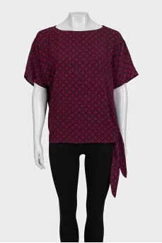 Blue loose-fitting printed blouse
