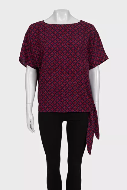 Blue loose-fitting printed blouse