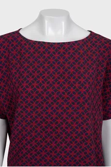 Blue loose-fitting printed blouse