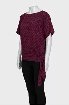 Blue loose-fitting printed blouse