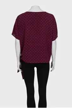 Blue loose-fitting printed blouse