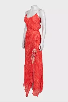 Vintage red dress with ruffle print