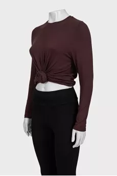 Brown long sleeve shirt with gathered waist