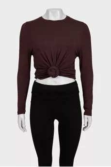 Brown long sleeve shirt with gathered waist