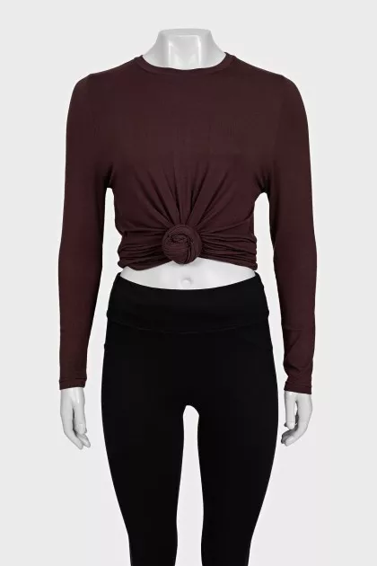 Brown long sleeve shirt with gathered waist