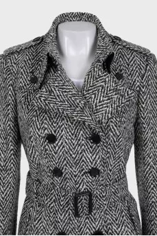 Black and white double-breasted coat
