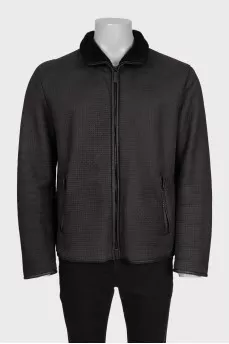 Men's black sheepskin leather coat