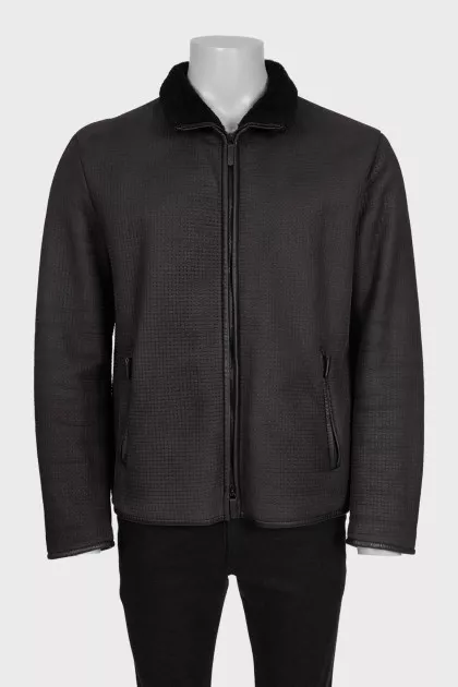 Men's black sheepskin leather coat