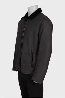 Men's black sheepskin leather coat