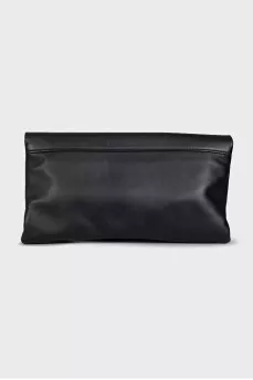 Black leather clutch with logo