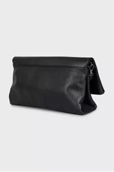 Black leather clutch with logo