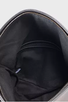 Black leather clutch with logo