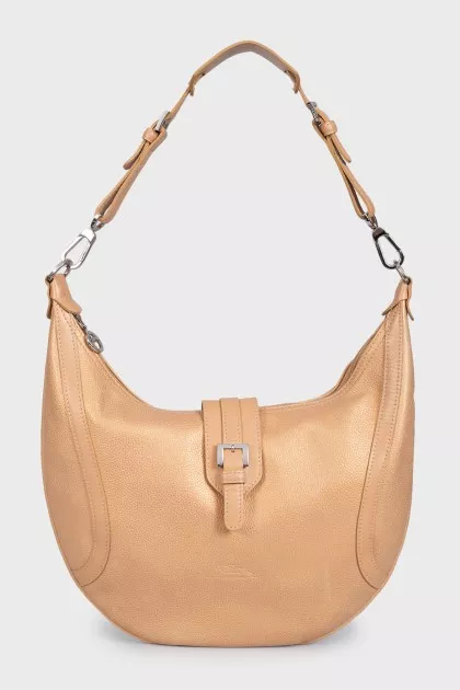 Gold leather hobo with logo