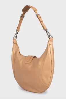 Gold leather hobo with logo