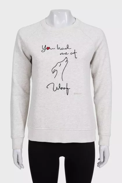 Gray sweatshirt with embroidered inscription