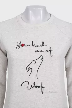 Gray sweatshirt with embroidered inscription