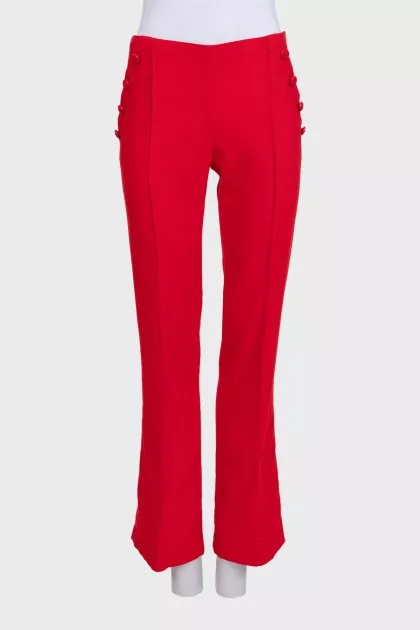 Red straight trousers with buttons