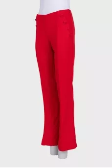 Red straight trousers with buttons