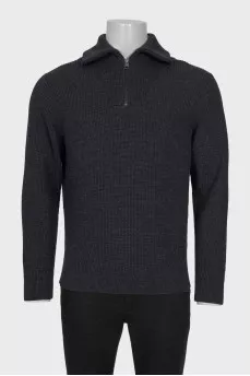Men's dark gray regular fit zip-up sweater