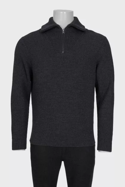 Men's dark gray regular fit zip-up sweater