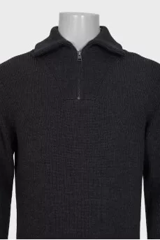 Men's dark gray regular fit zip-up sweater