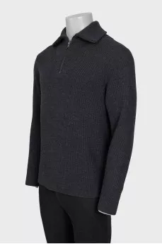 Men's dark gray regular fit zip-up sweater