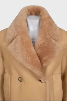 Beige double-breasted sheepskin coat