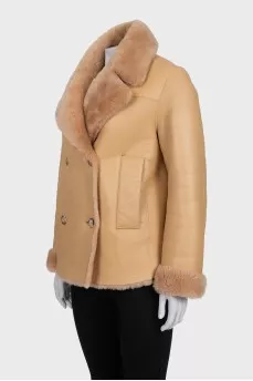 Beige double-breasted sheepskin coat