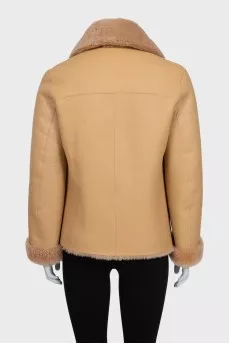 Beige double-breasted sheepskin coat