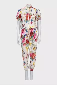 Floral print jumpsuit with elastic waistband