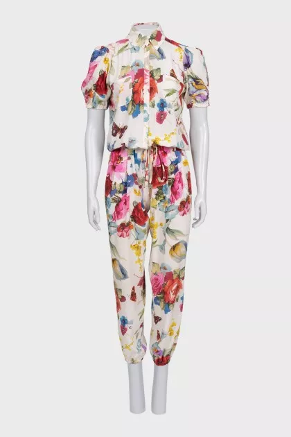 Floral print jumpsuit with elastic waistband