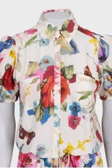 Floral print jumpsuit with elastic waistband