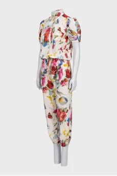 Floral print jumpsuit with elastic waistband
