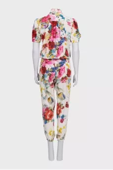 Floral print jumpsuit with elastic waistband
