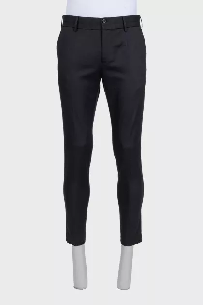 Men's black straight-leg trousers with creases