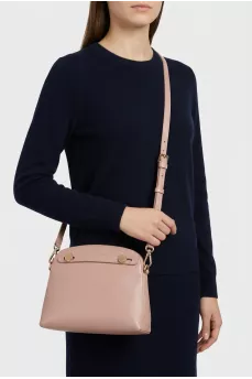 Pink leather bag with gold buttons