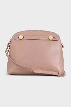 Pink leather bag with gold buttons