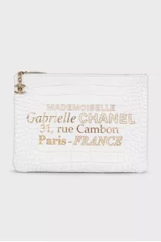 White leather clutch with embossing