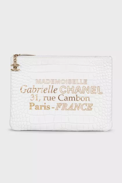 White leather clutch with embossing